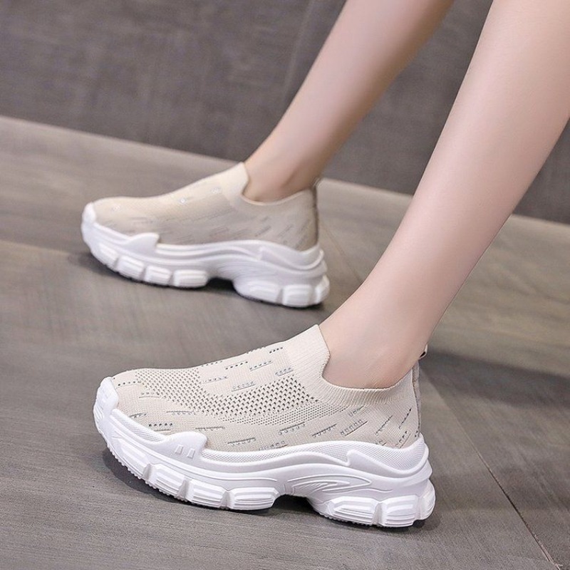 Crystal Mesh Fabric - Kadın Platform Kalın Taban Spor Günlük