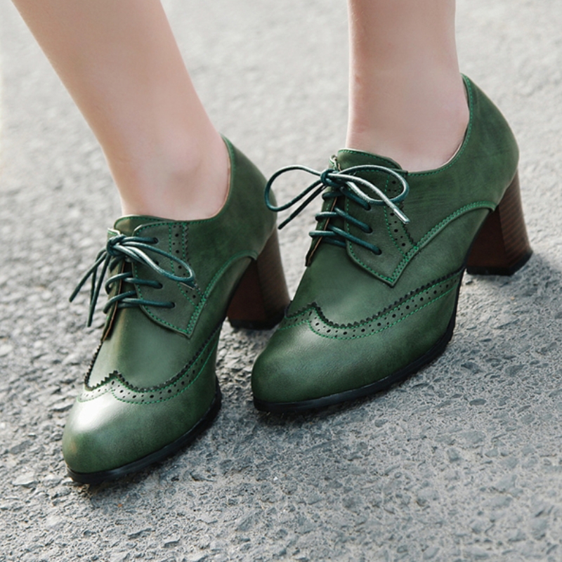 Guipure Lace Panel - Vintage kadın Yüksek Topuklu Loafer Ayakkabı