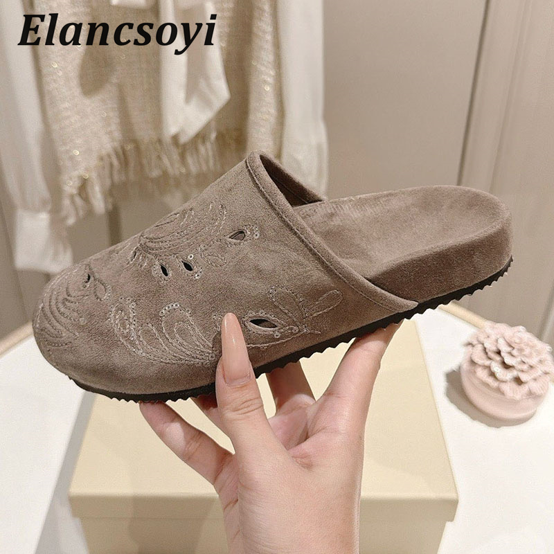 Embroidery Embellishments - Lazy Mules Ayakkabı Kadın Nakışlı Pullu