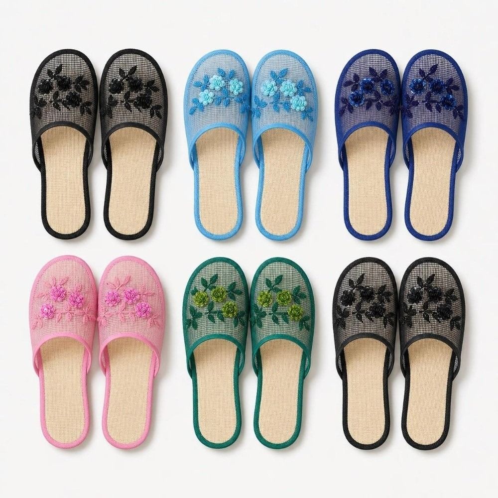 Embroidery Embellishments - Günlük Çiçek Nakışlı File Sandaletler Yumuşak